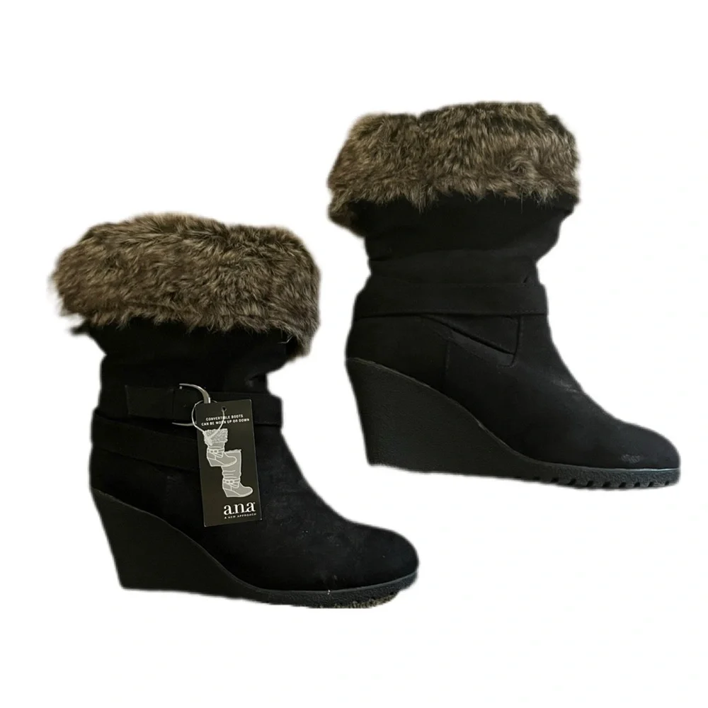 NWT A.N.A. Fur Trimmed Wedge Boot 8 - Picture 3 of 10